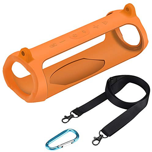 Seracle Silikonhülle Tragetasche Case Schlinge Tasche für JBL Charge 5 Bluetooth Lautsprecher (Orange)