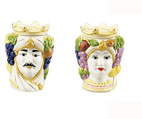 ILAB BOMBONIERA MATRIMONIO HARMONY ZUCCHERIERA BIFACCIALE IN CERAMICA STILE SICILIANO PRMT21411