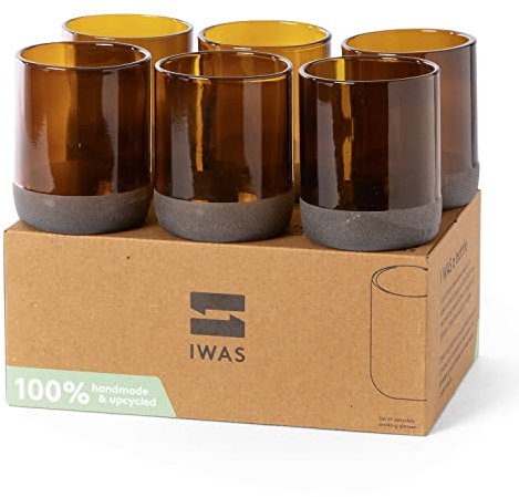 IWAS Upcycling-Trinkgläser, Rotbraun, 250 ml, 6 Stück