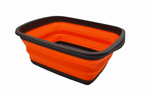 SAMMART 10L Collapsible Tub - Foldable Dish Tub - Portable Washing Basin - Space Saving Plastic Washtub (Brown/Orange, 1)