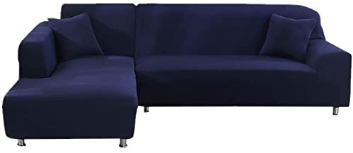 ShowyLive Sofa Überzug Couch Überzug 2er Set für Ecksofa L-Form Sofabezug 3 Sitzer+3 Sitzer, mit 2 Stück Kissenbezug, Dunkelblau