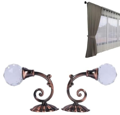 2 Stück Kristall Vorhang Raffhalter Haken, Metallvorhanghalter Mit Klarer Kristallkugel, Wand Montierte Vorhanghalter Mit Schraube Raffhaken Vorhanghalter Gardinenhaken Für Wohnkultur (Rotbronze)