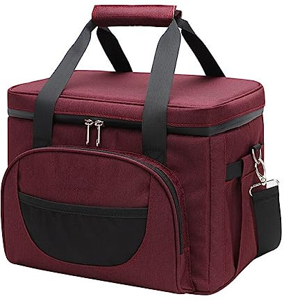 wisoolkic Wine Beverage Drinking Cooler Bag Outdoor Multi-pocket Thermal Shoulder Pack Handbag for Office Working Camping Travel, Wine red
