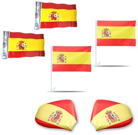 Sonia Originelli Fanset Fanartikel Fahnen für das Auto Spiegelfahnen Fensterfahnen Sticker WM EM, Farbe: Spanien