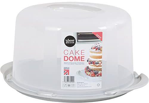 Jazooli Reusable Cake Box Deep Dome Plastic Carrier Storage Food Container Takeaway Holder with Handle and Locking Lid Cover - Round - 30cm Diameter x 15cm Height