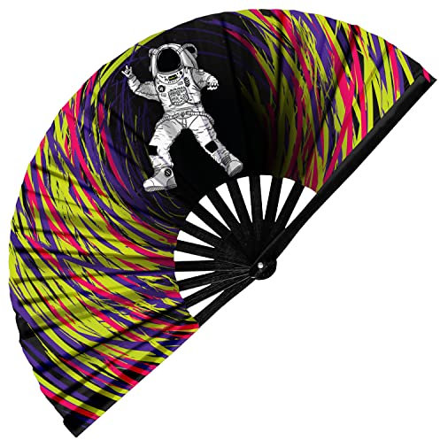 GloFX Rave Fan - Spaced Out Astronaut - Large Folding Fan - Music Festival Essential, EDM Rave Accessories, Folding Hand Fan, Clack Fan