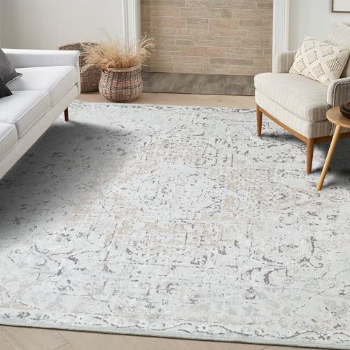 StangH Teppich für Schlafzimmer 12,7 x 17,8 cm, Grau, Multi-Print Vintage Teppich Indoor Fußmatte für Wohnzimmer Distressed Faux Wool Teppich Küche Waschküche Büro Esszimmer, Grau & Taupe
