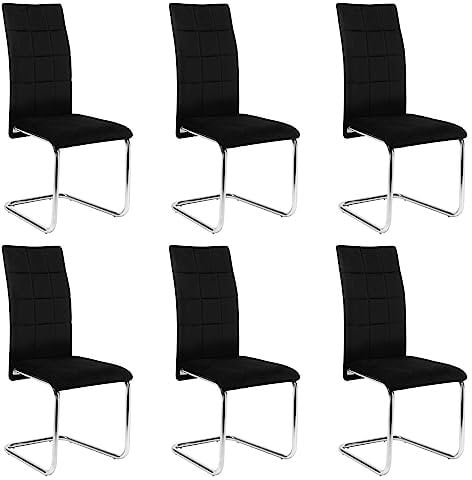 Lestarain Esszimmerstühle 6er-Set, Schwingstuhl, Freischwinger, Küchenstuhl, Polsterstuhl mit Rückenlehne, Wohnzimmerstuhl mit Samtbezug, Stuhl Esszimmer Küche, Metallbeine, Schwarz, LCNI117002-6