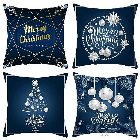 EHOMERY Kissenbezüge Länglich Kissenhülle Blau Polyester Kissenbezüge Orientalisch Kissenhülle Fransen Dekorative Christbaumkugeln Zierkissenbezüge Dunkelblau Weiß 50x50cm, 4Pcs