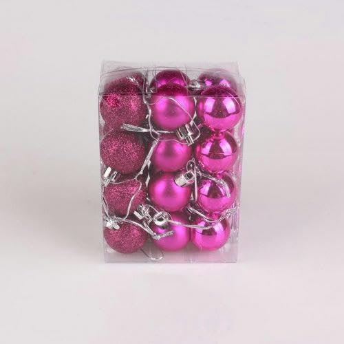 24 Unids/Set Adornos De Navidad con Purpurina Bola De Adorno Decoración del Jardín del Hogar para La Decoración del Árbol De Navidad-Fucsia