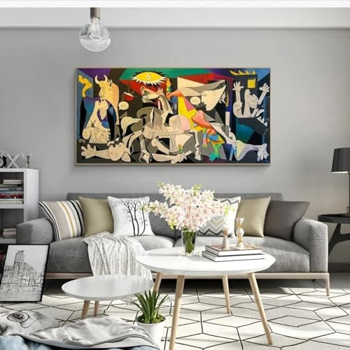 KDXAOBEI Picasso-Gemälde Guernica, berühmte Kunstwerke, Poster, Leinwanddrucke, Picasso-Wandkunst für Wohnzimmer, Bild, Heimdekoration, 100 x 200 cm (39 x 79 Zoll) mit Goldrahmen