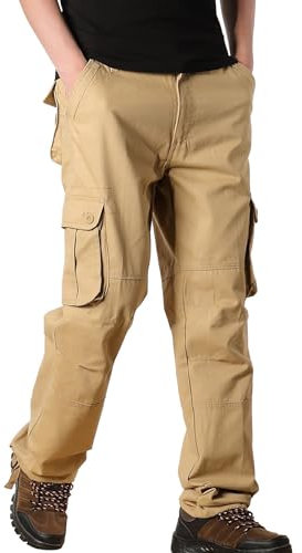 Lightning Deals of Today Hose Herren Winter Taschen Outdoorhose Herren-Arbeitshose, Wander-Cargohose, Taschen, Outdoor, Ripstop, mehrere Taschen, atmungsaktive Baumwollhose (Khaki, 30)