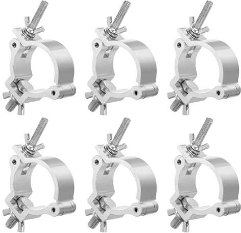 sourcing map Light Truss Clamps, Stage Lighting Pipe O Clamp Aluminum Alloy for 1.57-2.05 OD Tube Max Load 60lb, Silver 6Pcs