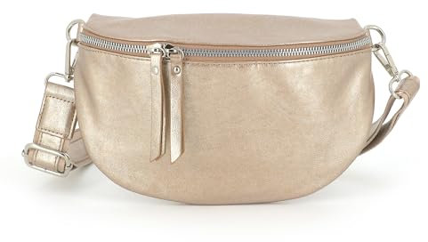 Sac Banane Bandoulière Femme Irisé - Porte Epaule Croisé ou Devant Poitrine Ultra Léger - Brillant Similicuir Souple - Mode et Chic - Doré métallisé