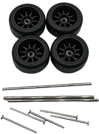 Dickly 4 Stück RC-Räder und -Reifen, Fahrzeugräder, modifizierter Reifen, RC-Teil, RC-Reifen mit Felge für DIY-Zubehörteile im Maßstab 1:64, Schwarzer Stil A