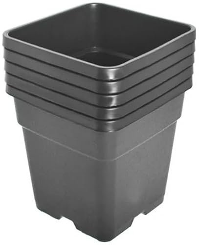 Muddy Hands Pack of 5 Black Plastic Plant Pots Outdoor Garden Square Nursery Herb Flower Planters (18 Litre)