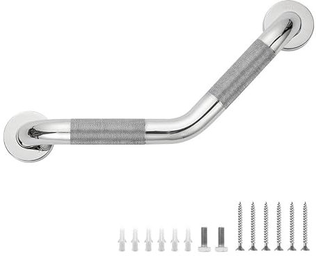 Barres d'appui pour baignoires et douches - Barre d'appui coudée de 38,1 x 40,6 cm pour personnes âgées - Barre d'appui moletée en acier inoxydable pour handicap - Centre des trous de 38,1 cm (nickel