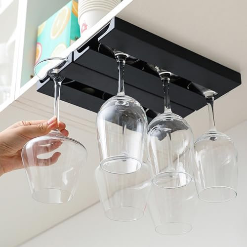 Anicy 2 Stück Weinglashalter zum Umhängen - Weinglashalter Hängend, Glashalter Hängend, Weinglas Halterung, Kunststoff-Organizer Geeignet für KüChe, Bar, Restaurant, Schwarz