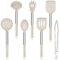Onader Set di 7 utensili da cucina in silicone con manico in acciaio inox, set di utensili da cucina antiaderenti, sicuri per pentole, resistenti al calore e lavabili in lavastoviglie, kaki