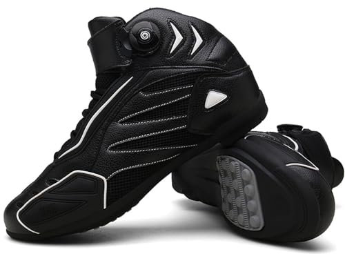 DJFOG Stivali da moto per uomo e donna, scarpe da moto leggere, stivali da moto da cross essenziali per la sicurezza del ciclista, regali per motociclisti,Nero,36