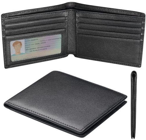 MARZAHAR Schlanke Herren-Geldbörse, Echtes Leder, Zweifach Gefaltet, 8 Kreditkartenfächer, Schwarz, Slim Jeans (Schmales Bein), RFID-geschützt