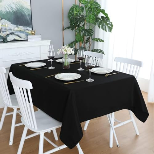 LivinEase Tischdecke 140 x 300 cm – Schwarz Rechteckige Tischdecke aus Baumwollmischung 250 g/m² für 8- bis 12-Sitzer-Tisch – Elegante drapierte Tischtuch für den Weihnachtstisch