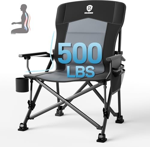 EVER ADVANCED Campingstuhl Faltbar 230KG Belastbar XL Lendenwirbelstütze Klappstuhl 62cm Sitzbreit mit Seitentasche Getränkehalter Übergroß Faltstuhl Angelstuhl für Camping Outdoor Balkon Garten