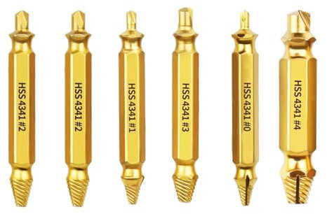 0XBIT Extractor de Tornillos, 6 Piezas Extractor de Tornillos Rotos, Kit de Extractor de Tornillos Dañados, Se Puede Utilizar en Ambos Extremos, Extractor Tornillos para Retire los Tornillos Dañados