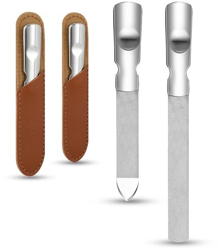 Aeaocvo Lima per unghie, 2 pezzi, doppia faccia in acciaio inox, levigatura professionale, con manico antiscivolo e custodia in pelle, lima per unghie di alta qualità, per uomo e donna, tutti i tipi