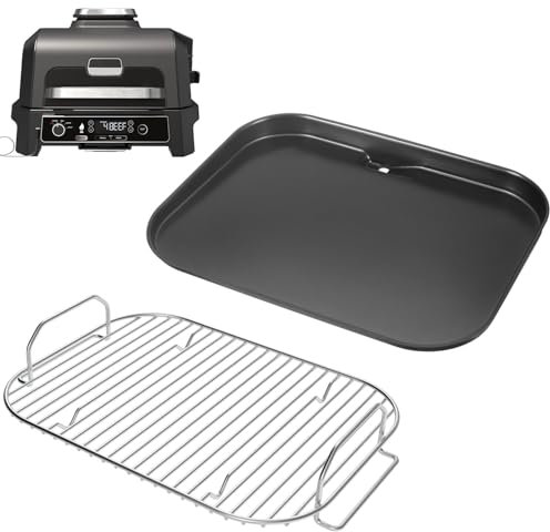 Griddle Plate and Rack for Woodfire Outdoor Grills OG800 OG900 Series, Flat Top Griddle Pan Smoke Rack for Ninja XSKGRDPLT Woodfire Pro XL, Pro Connect XL Ninja OG850 OG951 OG952 Grill