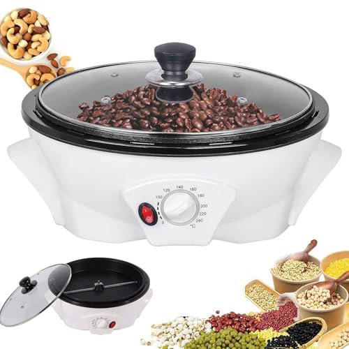pedenencelia 1200w Coffee Roaster Machine,Electric Coffee Bean Roaster,0-240℃ Temperature Adjustment/Non-Stick Coating/With A Rotating Rod,Home Coffee Roaster,Roast Raw Coffee Beans,Peanuts