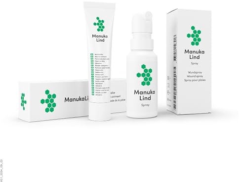 ManukaLind Wundheilspray + Wundheilsalbe mit antibakteriellem Manuka-Honig (MGO 514+), für alle Phasen der Wundheilung, viele Wundarten, Fördert die Heilung schwerwiegender Wunden, 15g + 30ml