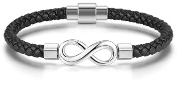 Jovivi Bracciale da uomo in pelle con simbolo infinito, regolabile, adatto per uomini e donne, idea regalo, Eine Grösse, poliuretano, Nessuna pietra preziosa