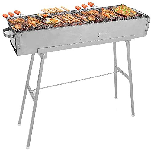 Gril à charbon de bois en acier inoxydable avec support pliable pour brochettes et kit de barbecue