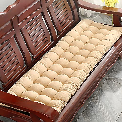 Gestepptes, rutschfestes Bankkissen mit Bändern, gepolstertes Sitzkissen für drinnen und draußen, Gartensofa, Beige, 55 x 160 cm