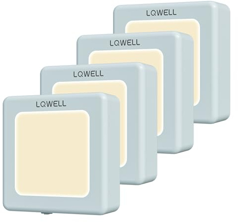 LQWELL® Nachtlicht Steckdose Faltbar mit Dämmerungssensor, Nachtlampe Einstellbare Helligkeit, Automatisch Steckdosenlicht, Orientierungslicht Warmweiß für Kinder Zimmer Gang Treppen (Blau, 4 STK)
