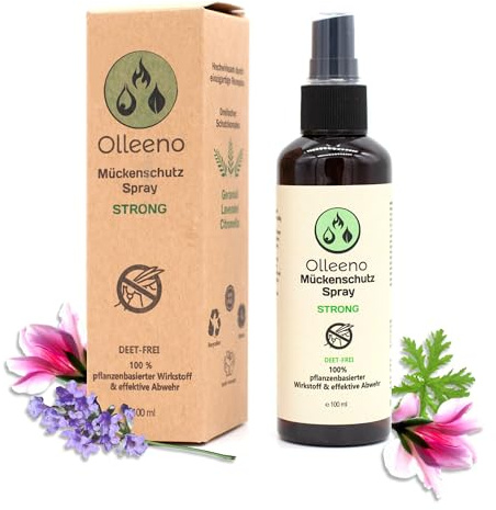 OLLEENO® Mückenspray STRONG 100 ml Anti-Mücken Spray für Kinder & Erwachsene, Insektenschutz ohne DEET, Repellent mit ätherischen Ölen, Mückenschutz gegen Zecken & Stechmücken, Vegan & Hautfreundlich