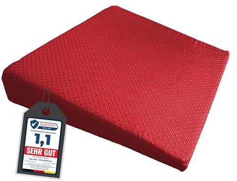 Tiga-Med Sitzkissen | Anti-Rutsch Premium Sitzkeilkissen | extra stark & formstabil | 3 Farben | waschbar | Auto Sitz Kissen | Sitzerhöhung | No Slip Keilkissen (Rot)