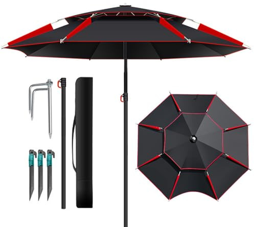 Parapluie d'extérieur, parapluie d'extérieur, parapluie ventilé à double auvent - double toit, grand parasol, parapluie de pêche à rotation à 360 degrés pour bateaux, terrasse