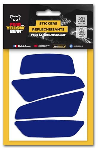 Yellow Bear© Easy Four Color, Kit de 4 pegatinas retro reflectantes REPOSICIONABLES, para casco de motocicleta, 3MTM Technology (azul)