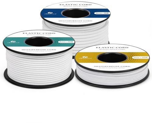 Abma Cord Gummischnur 3mm x 20m Gummikordel Gummiband Elastische Kordel Rund Gummiseil für Rucksack, Party-Hüte, Schmuck, Basteln, Camping, Zelt - Weiß