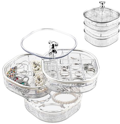 Zosenyer Boîte à Bijoux 3 Niveaux de Rangement Bijoux Femme Transparente, 360° Organiseur de Bijoux de Voyage pour Filles pour Boucles D'oreilles Bagues Colliers et Bracelets