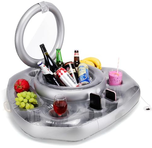 DEJIN Refroidisseur de piscine gonflable - 81 x 81 x 18 cm - En PVC gris épais - Design triangulaire durable pour piscine, bateau, camping - Pour boissons, collations, téléphone portable et