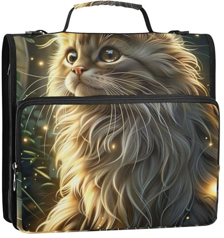 Kitties Digital Art Cat 3 Ring Binders D Ring Zip up Binder Organizer Middle School Binder Bag with Strap Portfolio & Case Ring Folder Holder