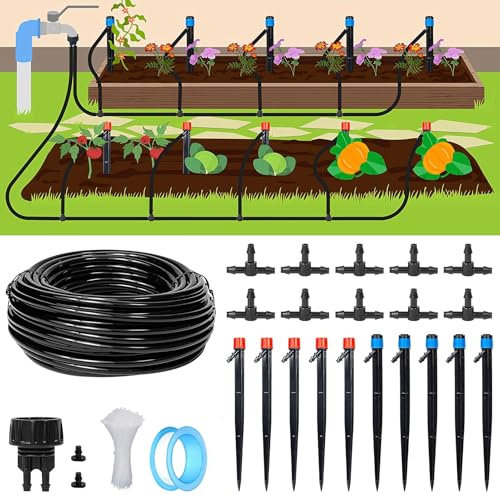 Tröpfchenbewässerungsbausätze, 1/2 Zoll Bewässerungssystem mit 16.8m/33.5m Bewässerungsschlauch, Tröpfchenbewässerung Kit, Automatische Bewässerung Kit, für Garten Rasen Gemüsegarten (Set 2)