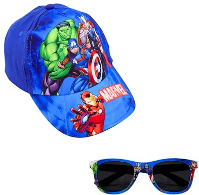 Marvel Avengers Baseball Cap und Sonnenbrille für Jungen, UV-Schutz Sonnenbrille, Sommer Kinder Baseball Cap | Blau