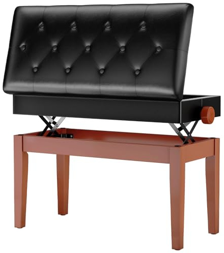 MAMIZO Klavierhocker Höhenverstellbar 48-58CM, Pianobank mit Stauraum | Doppelte Klavierbank mit PU Lederkissen, Keyboardbank Klavierstuhl Piano Bench bis 200KG, mit 4 PCS Beinen, Holzfarbe