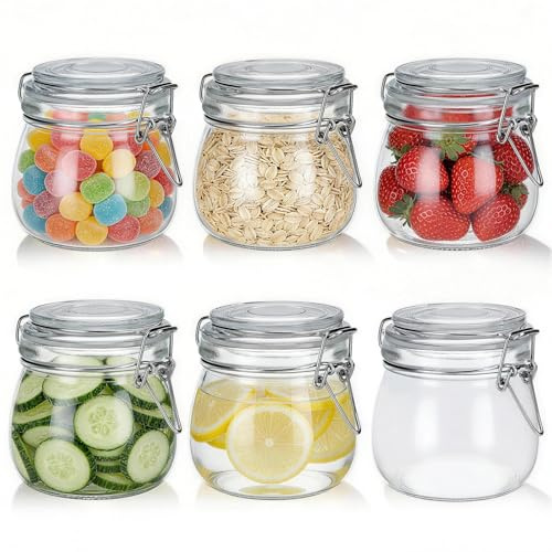Bocaux en Verre Bocal en verre avec Hermétiques à Clip 6 Pièces 500ml | Bocaux en verre conserve · joint silicone · pour confitures, cornichons, épices et herbes