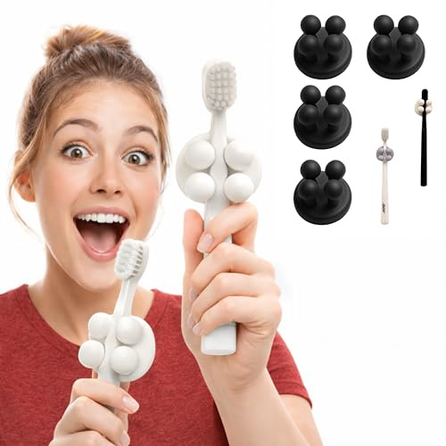 Zahnbürstenhalter Silikon Wand ohne Bohren, Sofort Einsatzbereit (kein 24h Warten), Selbstklebender Toothbrush Holder für Bad & Dusche, Zahnbürsten- & Rasiererhalter, Wasserdicht, Starker Halt