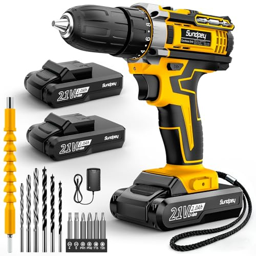 Sundpey Perceuse Visseuse Sans Fil 21V - Visseuse Devisseuse Sans Fil avec 2 Batteries 2,0Ah, Max 45Nm/1500RPM Visseuse Electrique, 2 Vitesses, 18+1 Réglages de Couple, LED, pour Bricolage à Domicile